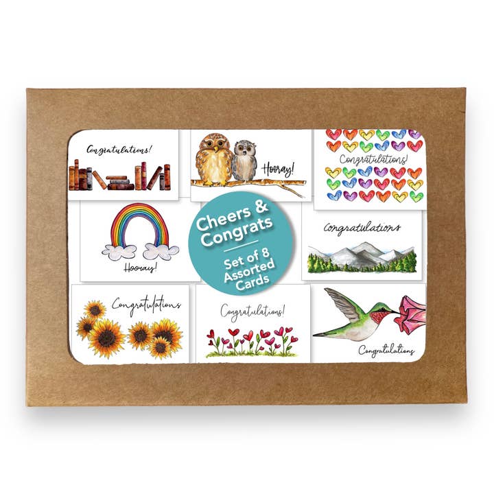 Pack de Cartões de Parabéns - Conjunto de 8 Cartões Sortidos por atacado de Whimsicals Paperie