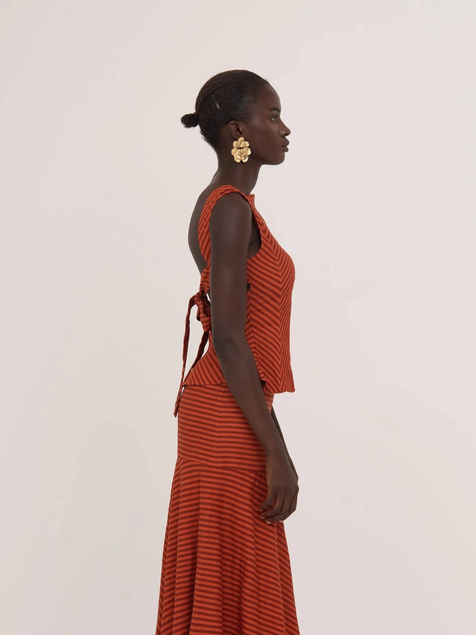 CARMEN SAYS - Vente Chemisier – femme - Haut d'occasion rayé rouge et orange Colombina4