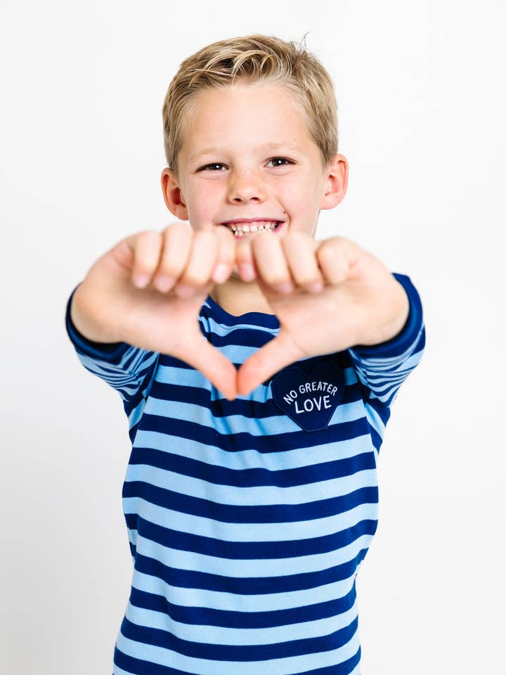 No Greater Love Blue PJ Long Sleeve Set Cotton for wholesale by Holy Pals