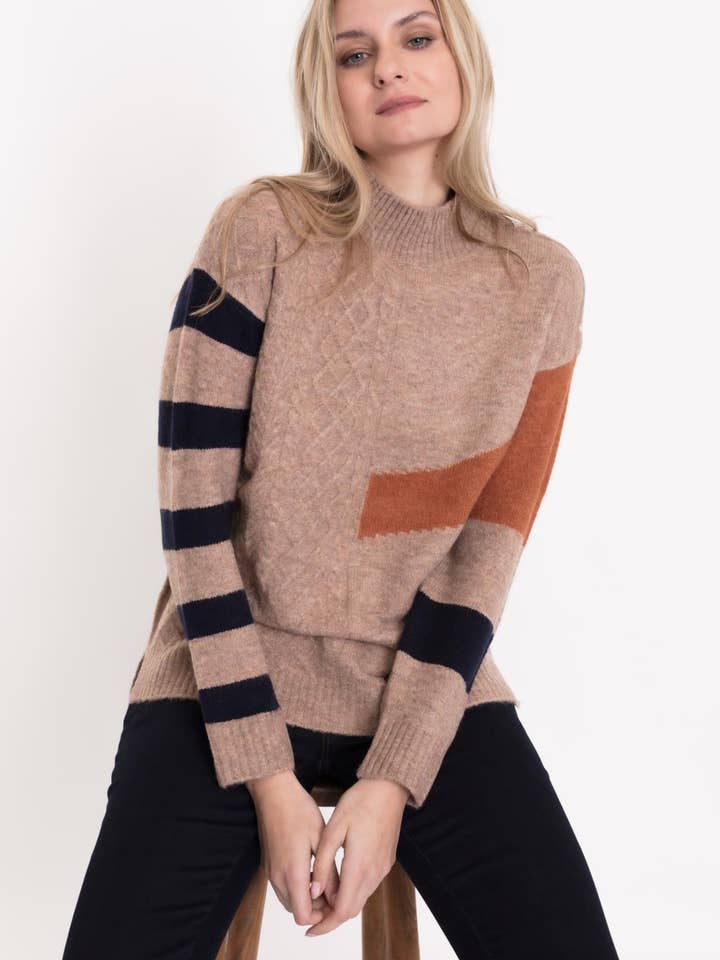 MAGLIA SOFT A RIGHE BLOCCO E COLLO PERKINS B2B per la vendita all'ingrosso da parte di CMS Love