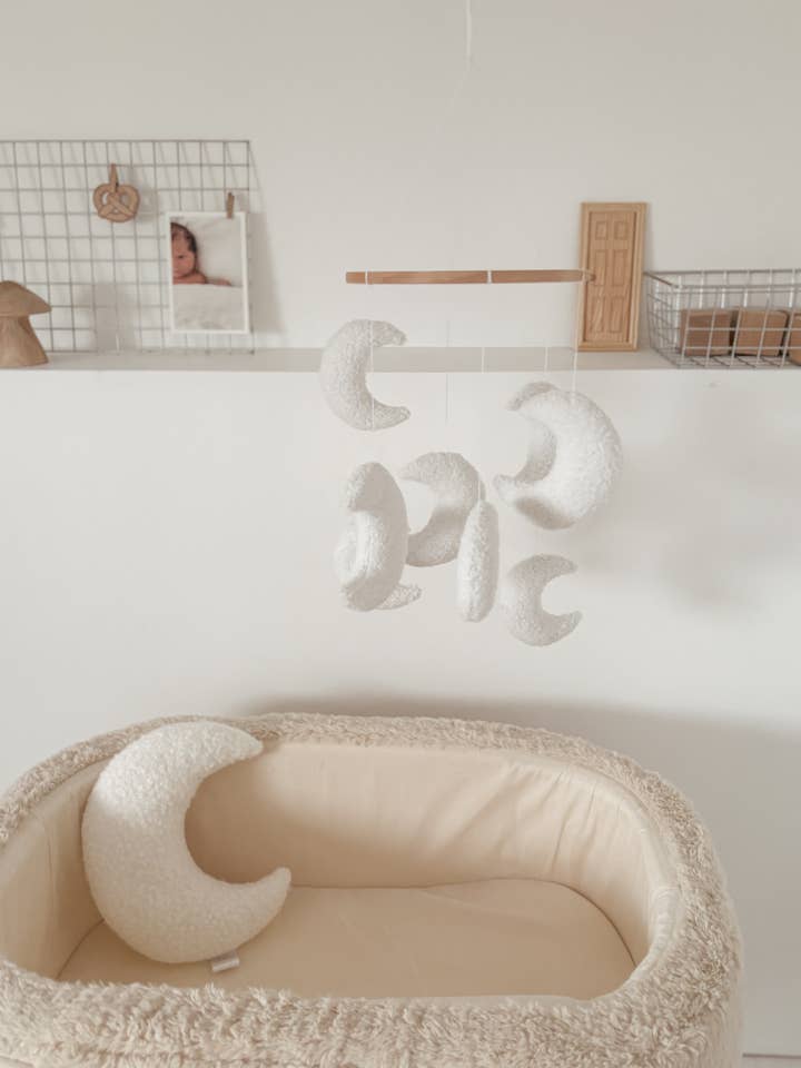 Micro Boucle Mini Moon Mobile Nursery Decor for wholesale by Edie & Joe