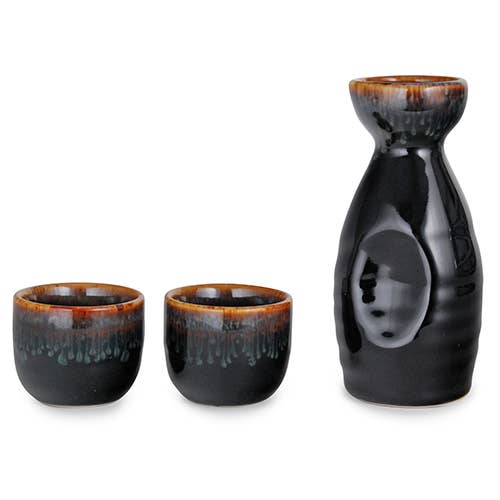 Fuji Merchandise Corporation - Wholesale Drinking Glass/Cup - SAKE SET – SAKE SET – BLACK DRIP GLAZE0