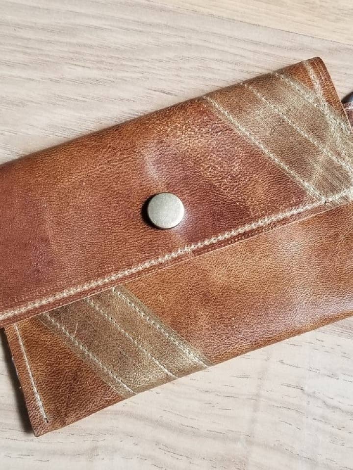 Porta biglietti da visita/carte di credito in pelle con portachiavi-marrone dorato per la vendita all'ingrosso da parte di Shift Clothier, Inc.