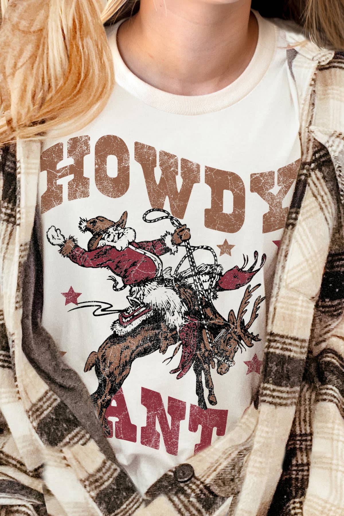 BouTeeQue Closet - Wholesale Screen Printed T-Shirt - Women's - 1214T - Cotton Jersey Relaxed Fit - Santa Cowboy2