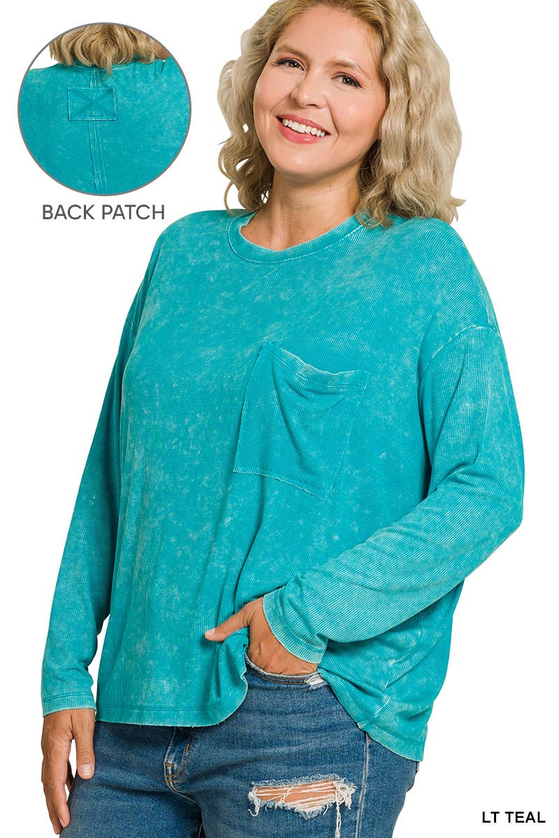 42POPS - Wholesale Knit Top - Women's - 1030 Plus Washed Ribbed Dolman Sleeve Round Neck Top SI-290050