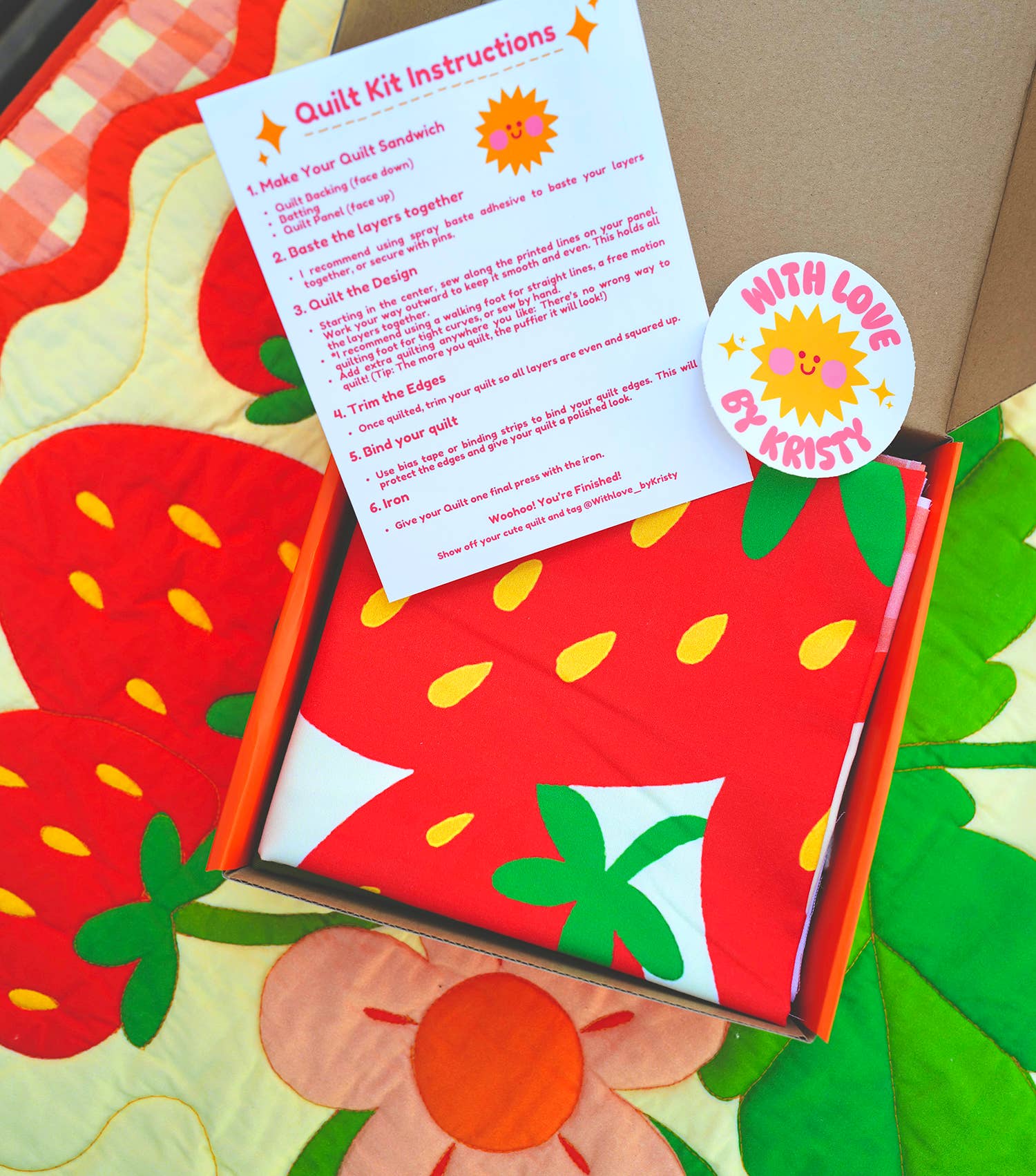 With Love by Kristy - Wholesale Craft Sewing Kit - Strawberry Whole Cloth Quilt Kit – Beginner Sewing Kit4