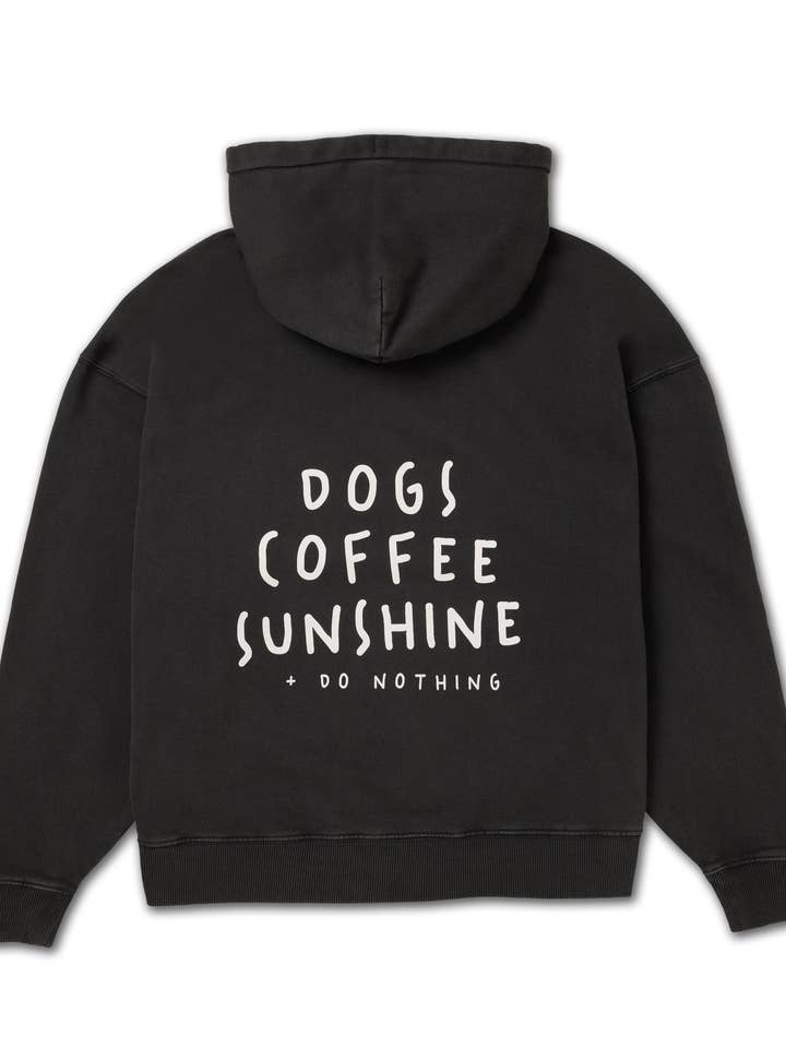 Lieblingspfote – Großhandel Hoodie – Unisex – Hoodie "DOGS COFFEE SUNSHINE + DO NOTHING" Washed Black