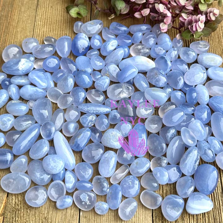 KayleeNYC - Wholesale Spiritual Stone/Crystal - 1 lb Natural Blue Chalcedony mini Tumble Healing