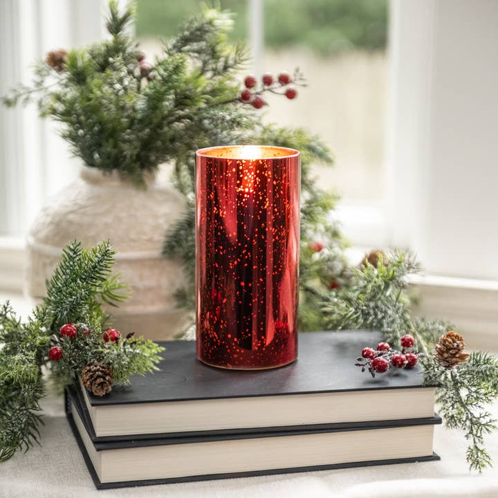 6" RED MERCURY GLASS 3D FLAME CANDLE for wholesale by Ragon House