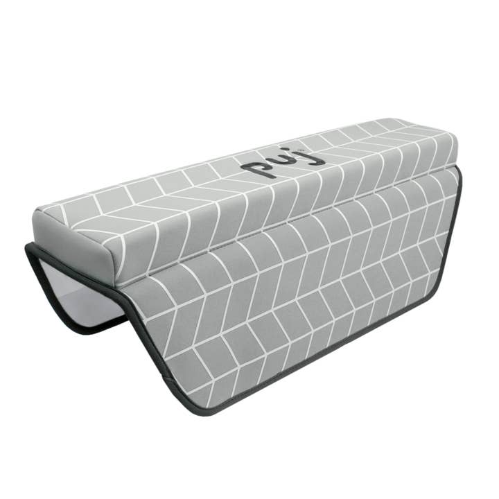 Puj Pad Armrest NEW with Suction Cups! Grey Herringbone, for wholesale by Puj | Simplifying Parenthood