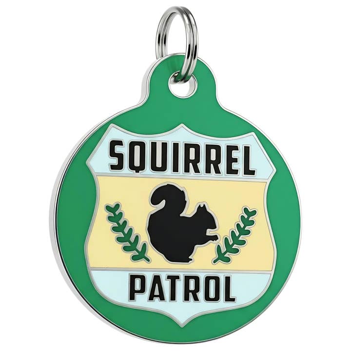 Enamel Dog Tag w/Scannable Pet ID - Squirrel Patrol *Green for wholesale by Bad Tags