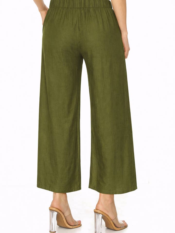 MOA COLLECTION - Wholesale Pants - Women's - Linen Texture Wide Leg Palazzo Pants Casual Style14