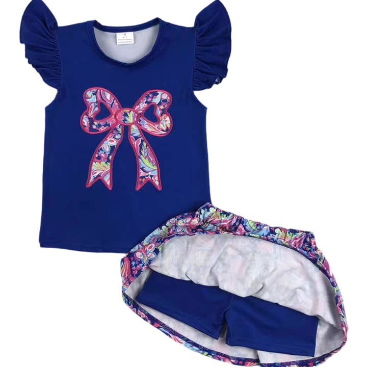 Paisley Applique Bow Skort Set for wholesale by Grace & Grit 4:13