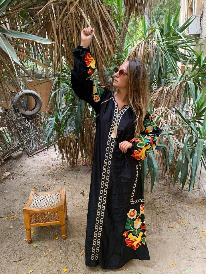 Gipci - Wholesale Kaftan - Women's - Boho Black Caftan, Long Sleeve Caftan Dress