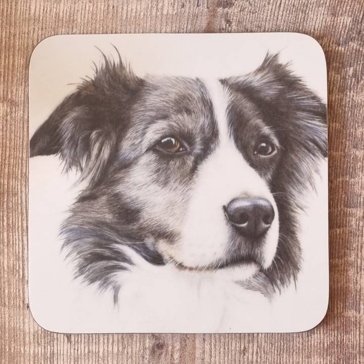 Quadratischer Untersetzer aus Melamin 'Narla the Collie' für den Großhandel von Lucy's Farm