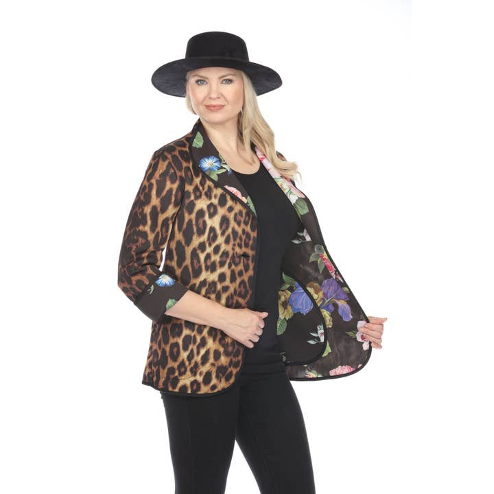 Chaqueta larga con estampado floral de leopardo, talla grande para venta al por mayor de Fenya V.