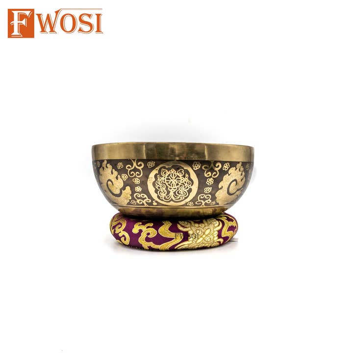 Fwosi - Wholesale Meditation Supplies - Sound Bowl Meditation Set | Hand Crafted Goddess Saraswati Healing Bowl | Antique Tibetan Singing Bowl with Mallet & Cushion for Yoga