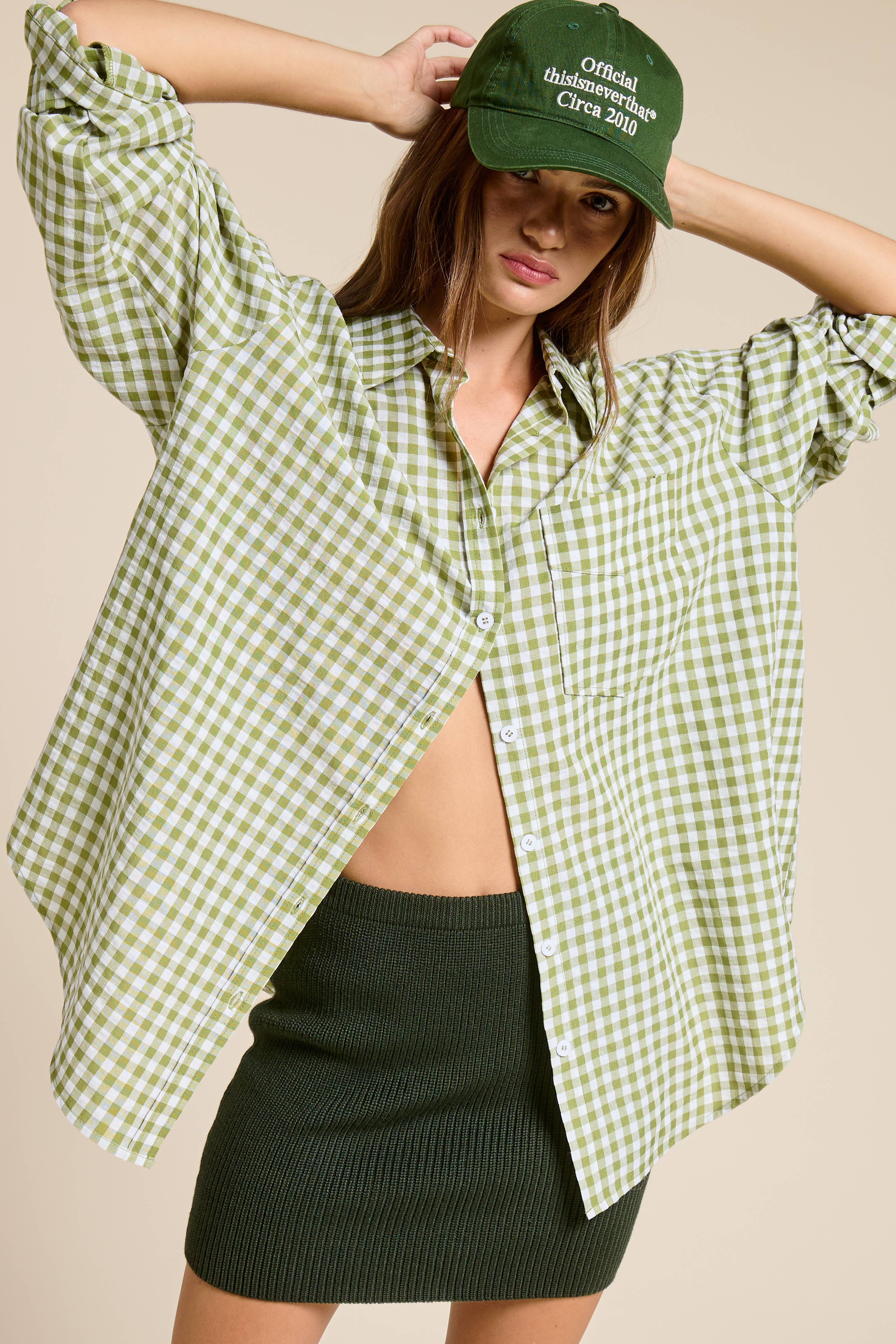 Mimosa - Wholesale Button Down Shirt - Women's - Oversized Gingham Button Down Shirt6