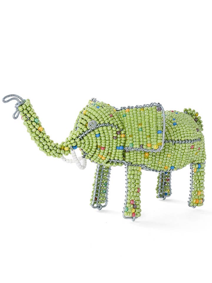 Soft Green Beaded Elephant from Kenya for wholesale by Swahili | AFRICAN MODERN