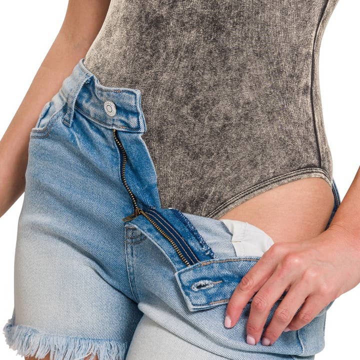 42POPS - Wholesale Bodysuit - Women's - ",,,,...Mineral Wash Bodysuit W/ Snap Buttons