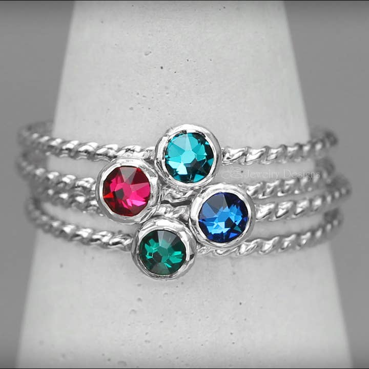 Sterling Twisted Birthstone Ring (4mm) for wholesale by LE Jewelry Designs