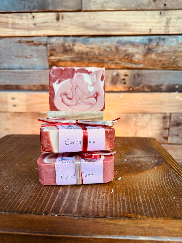 Candy Cane Bar Soap for wholesale by Penelope's Soaps & Such
