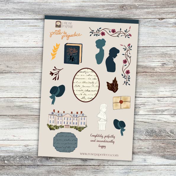 Folha Autocolante Orgulho e Preconceito por atacado de Rose Paperie