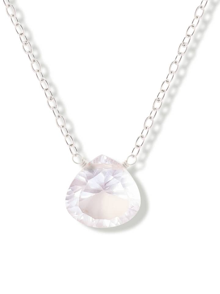 Rose Quartz Teardrop Cut Floating Gem Sterling Silver Necklace for wholesale by Iggi