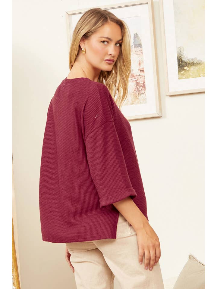 Andrée by Unit - Wholesale Blouse - Women's - Solid Button Down Thermal Top