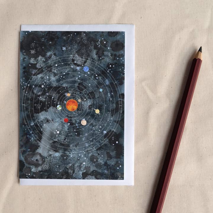 Solar System – Celestial Planets Greetings Card for wholesale by Hattie Buckwell