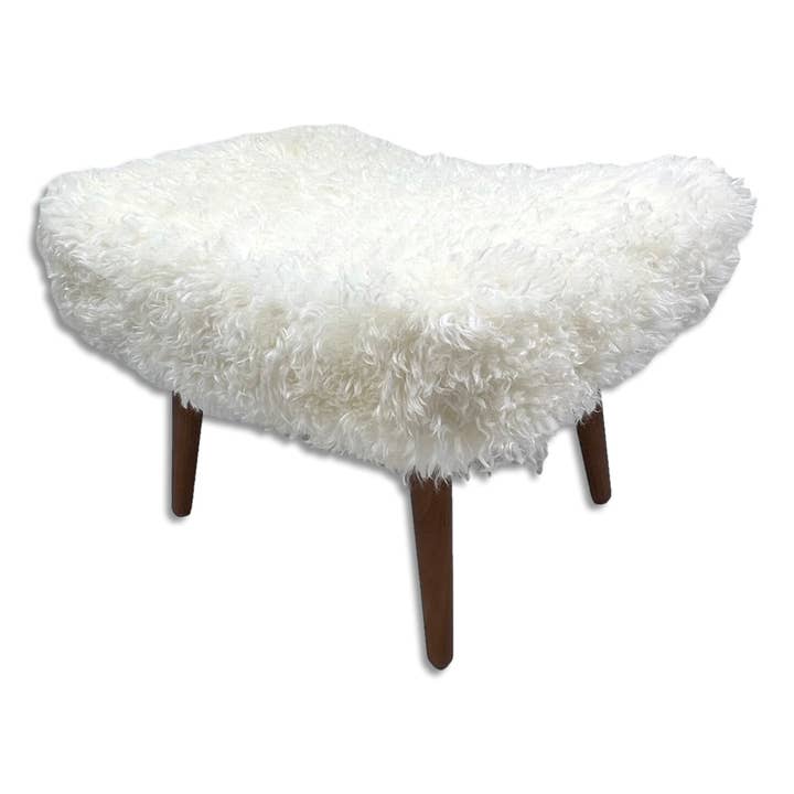 Native Natural - Wholesale Stool - Shearling Sheepskin White Footstool