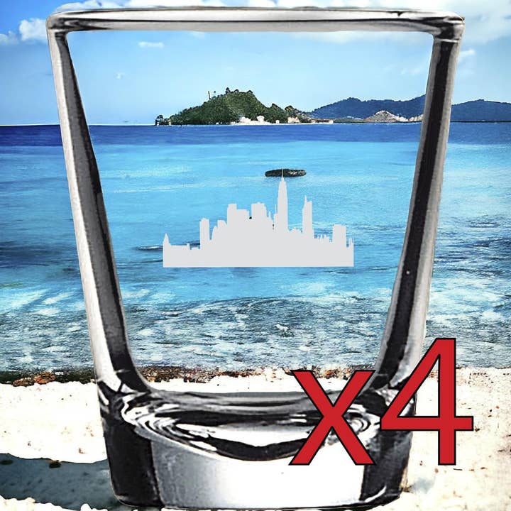 City Skyline 2oz Customizable Shot Glasses Set of 4 for wholesale by Texan Customs