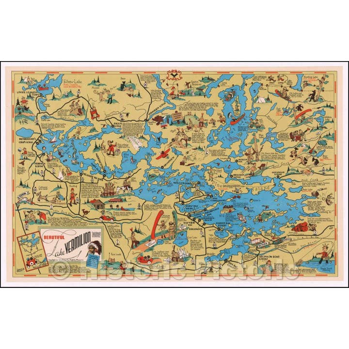 Carte historique du lac Vermillion de 1938 par Frank Antoncich pour la vente par Historic Pictoric