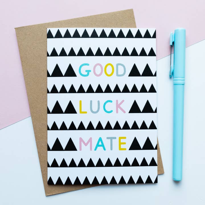 Good Luck Mate Geometric Greeting Card | Exams Driving Test for wholesale by Jeff and the Squirrel