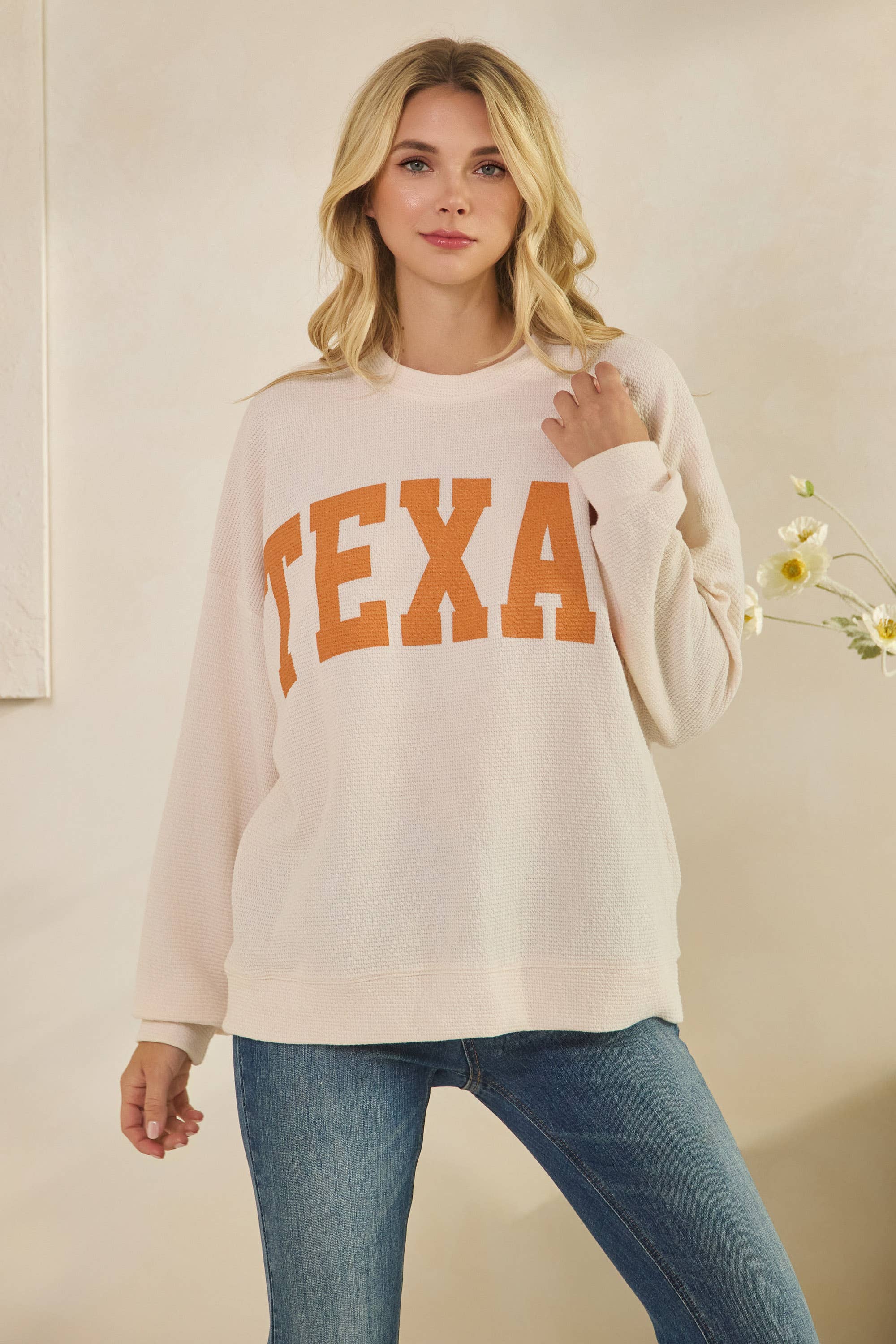 Tres Bien, Inc - Wholesale Knit Top - Women's - T-42092 "TEXAS" CLOUDY KNIT GRAPHIC LONG SLEEVE TOP1