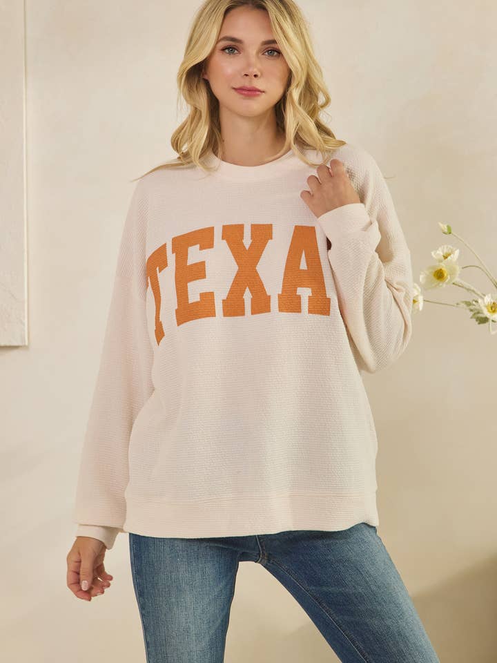 Tres Bien, Inc - Wholesale Knit Top - Women's - T-42092 "TEXAS" CLOUDY KNIT GRAPHIC LONG SLEEVE TOP1