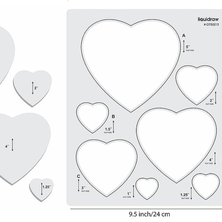 Liquidraw – wholesale Craft tool – Liquidraw Quilting Templates & Rulers for Patchwork Acrylic Stencils Set Hexagon, Hearts, Square & Circle (Hearts)1