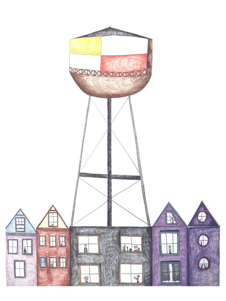 Carte de vœux Greenpoint/Brooklyn Water Tower pour la vente par Natchie