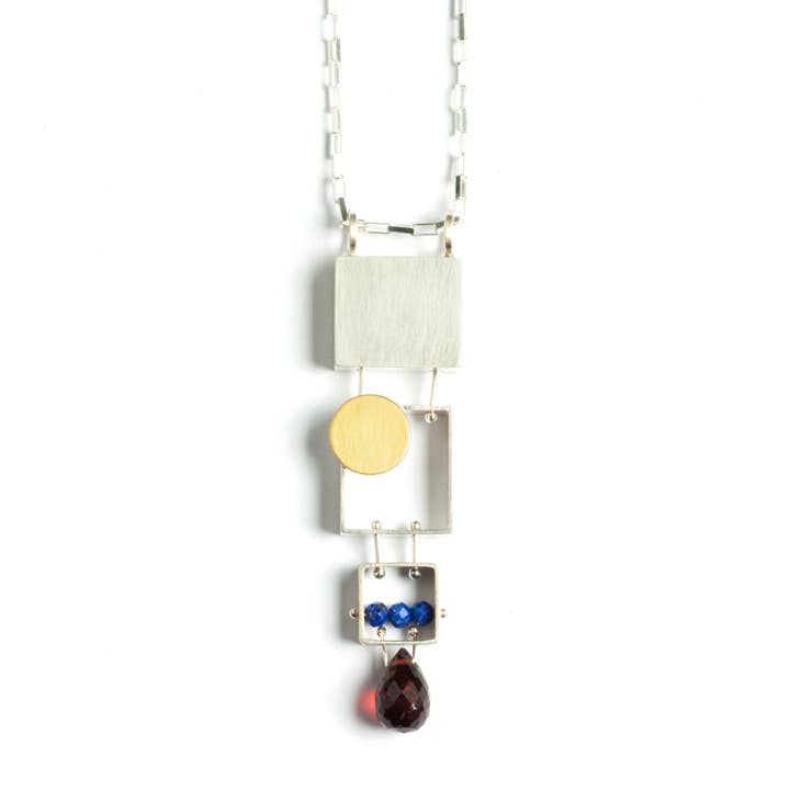 SRJ32N - Stacked Rectangles Necklace with Teardrop stone for wholesale by ASHKA DYMEL Studio
