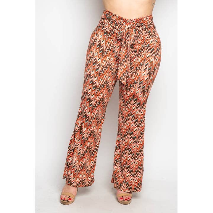 PLUS SIZE ZIG ZAG PRINT HIGH WAISTED BELL BOTTOM PANTS for wholesale by Curve Market