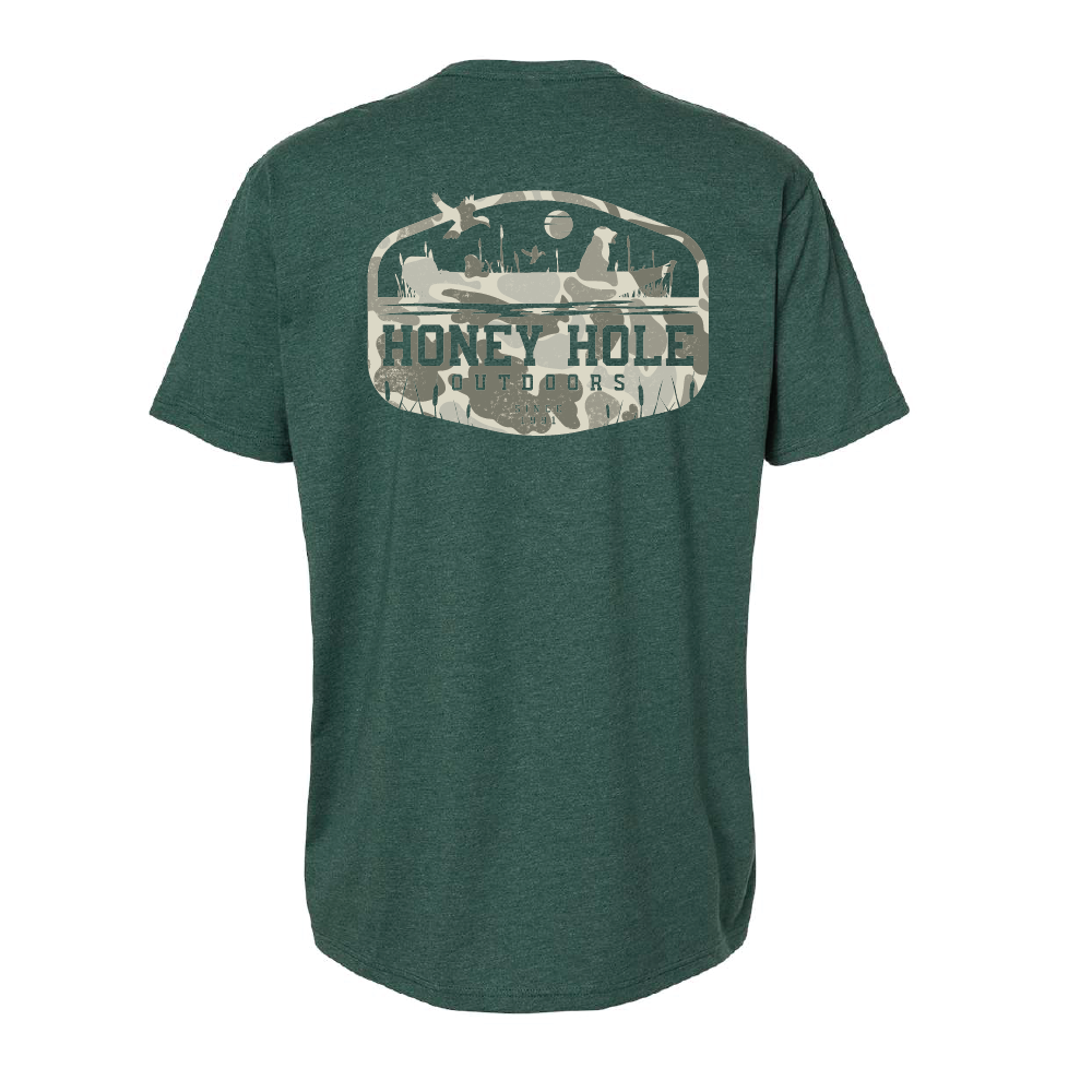 Honey Hole Outdoors - Wholesale Screen Printed T-Shirt - Men's - Short Sleeve - Boat Buddy - Heather Forrest Green0