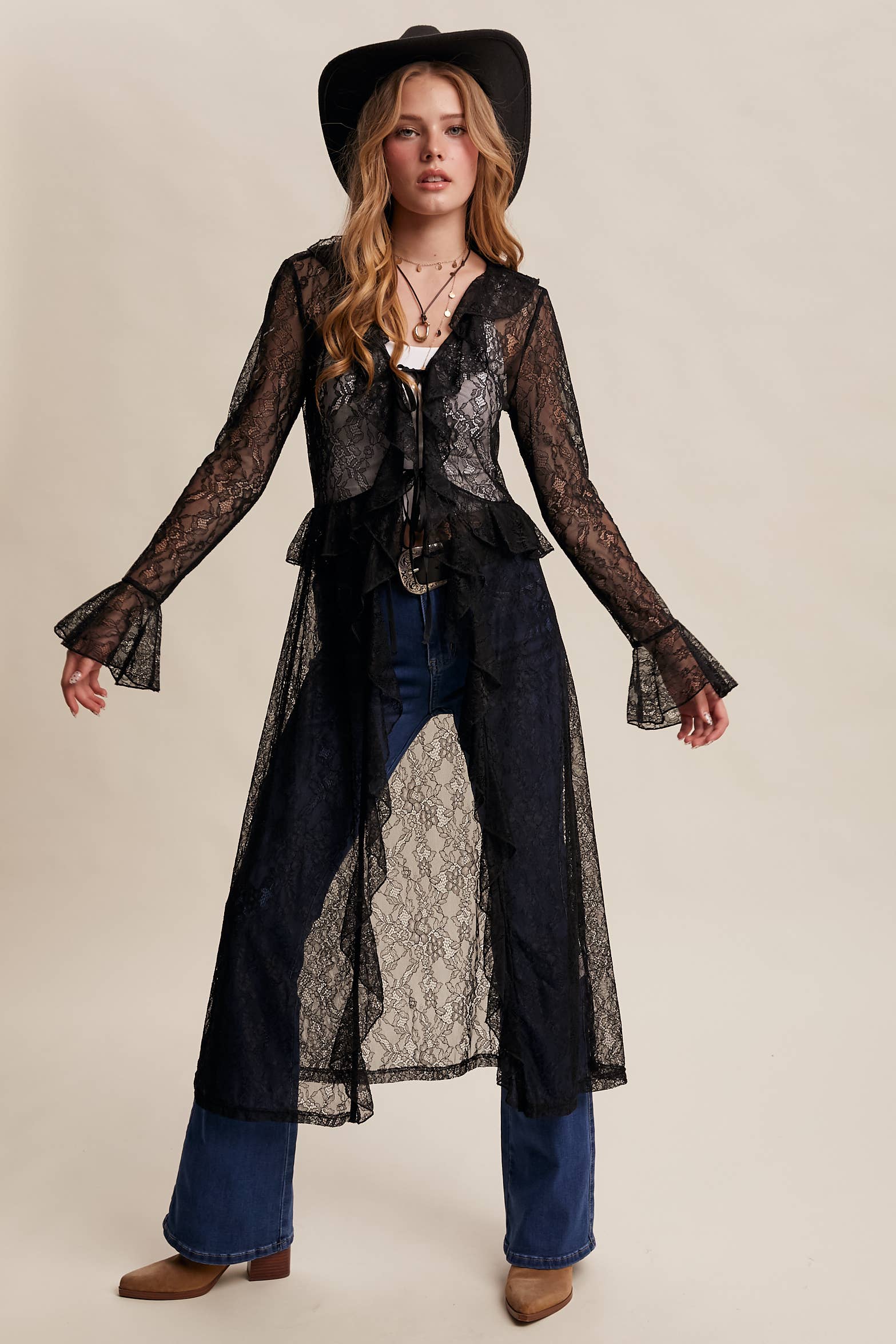 Listicle - Wholesale Kimono - Women's - Sheer Lace Ruffle Duster LJ025916