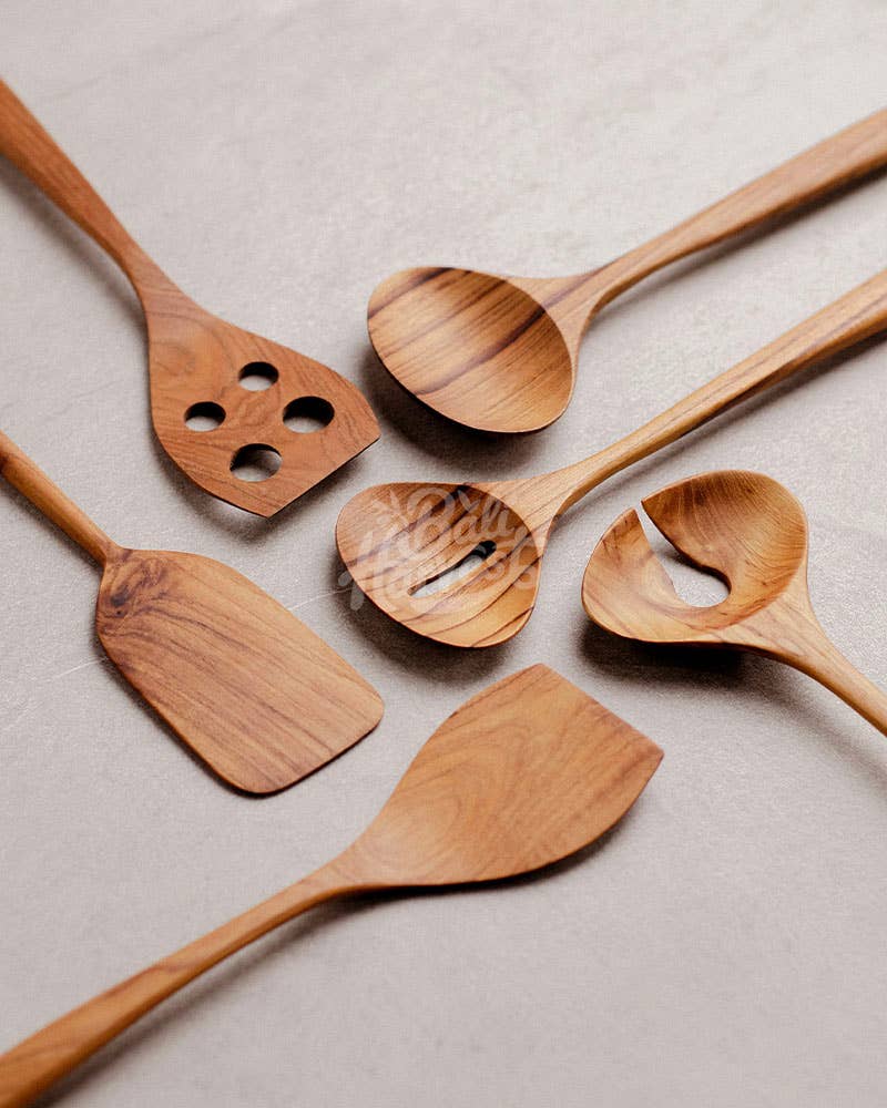 Bali Harvest – Utensílios para servir por atacado – Conjunto de espátula de madeira de teca - servidor de salada de colher de mistura8