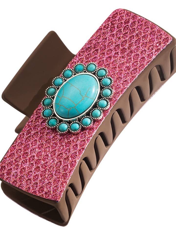 WESTERN LEOPARD COW & SPARKLE WITH TURQUOISE HAIR CLIP for wholesale by DESHENG ENTERPRISE