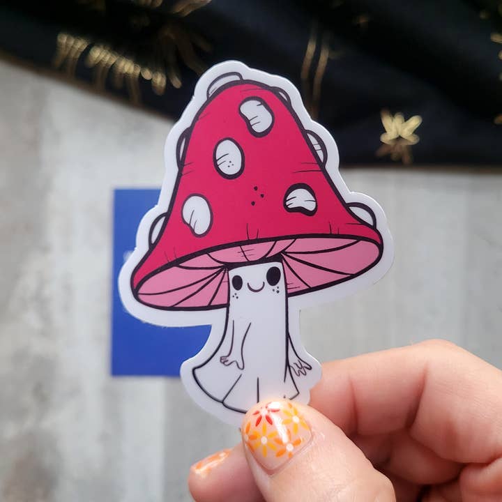 Mushroom Ghost Vinyl Waterproof Sticker for wholesale by by Sarah Simpson