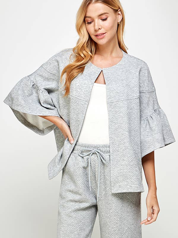 T3419 Textured Ruffle Sleeve Jacket for wholesale by See and Be Seen