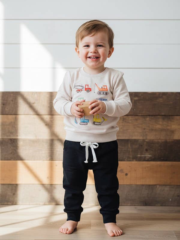 Tractor printed top black pant 2pc baby boy set 250939M for wholesale by luluclothes