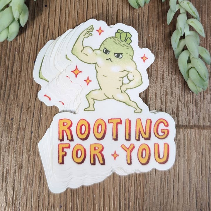 Radish Rooting For You Sticker for wholesale by helena_pocket