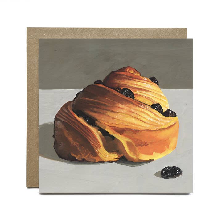 Raisin Pastry Fine Art Square Greetings Card (Blank inside) for wholesale by Julia Tooley Art