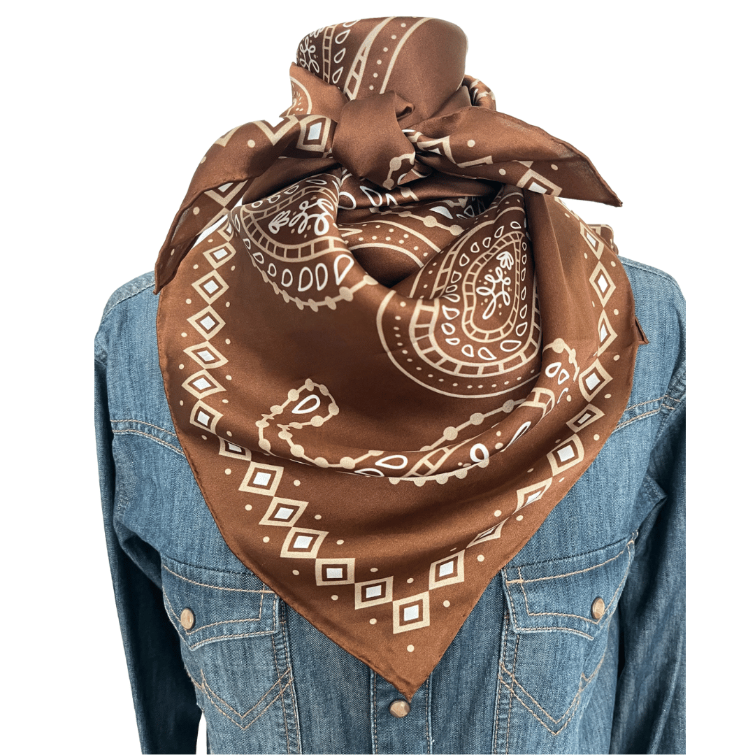 Cowtown Wild Rags - Wholesale Scarf - Unisex - Paisley Wild Rags (Mesquite) | Brown Silk Scarf1